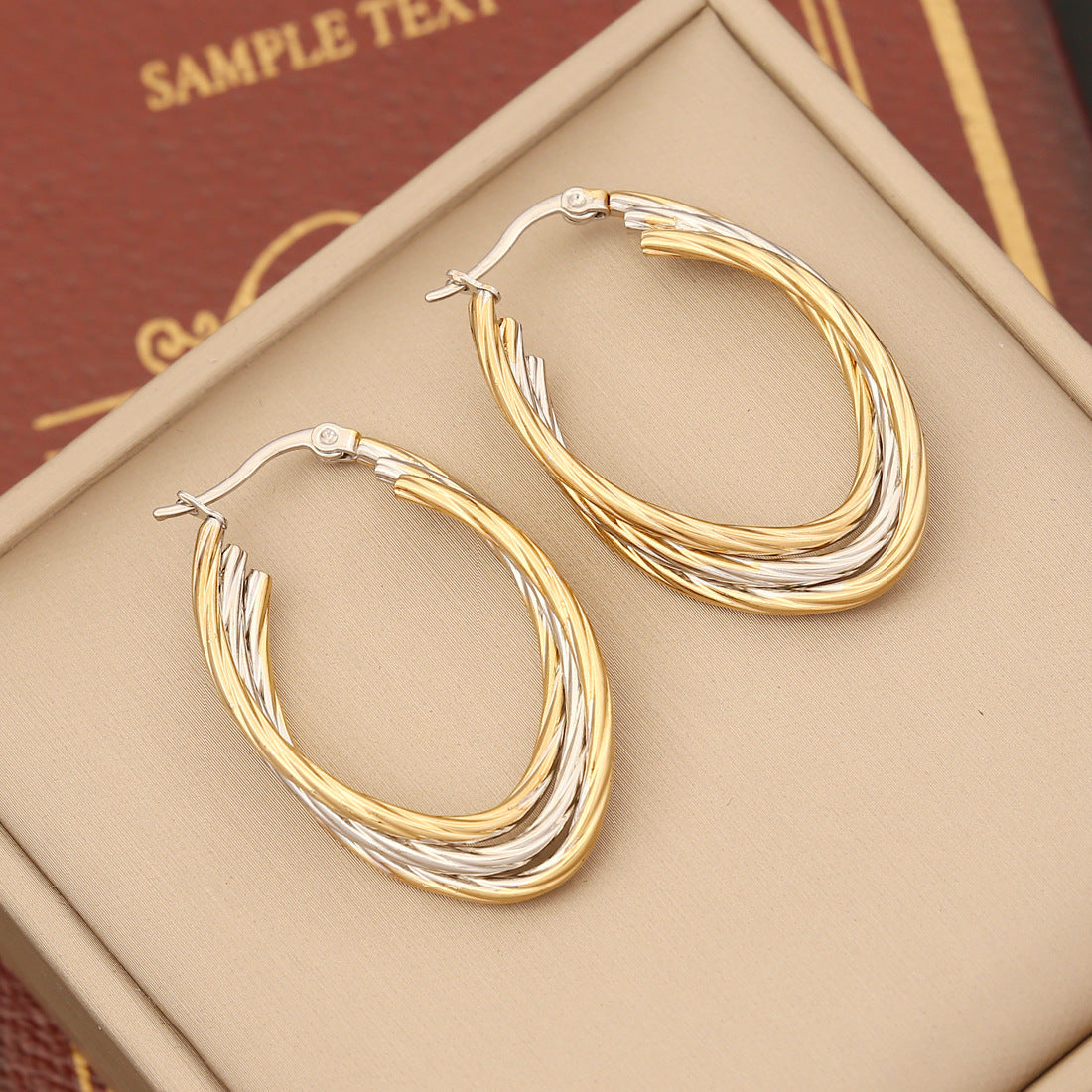 IG Style Ellipse Round Stripe Circle Geometric Stainless Steel Electroplating Earrings