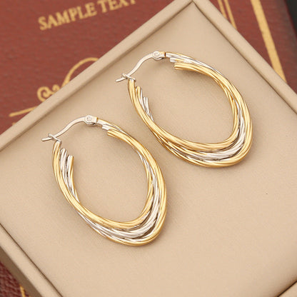 IG Style Ellipse Round Stripe Circle Geometric Stainless Steel Electroplating Earrings