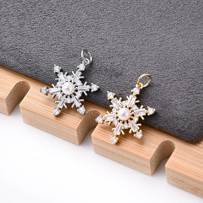 Christmas 16*20mm Hole 3~3.9mm Copper Acrylic Zircon White Gold Plated Gold Plated Snowflake Polished Pendant Jewelry Accessories