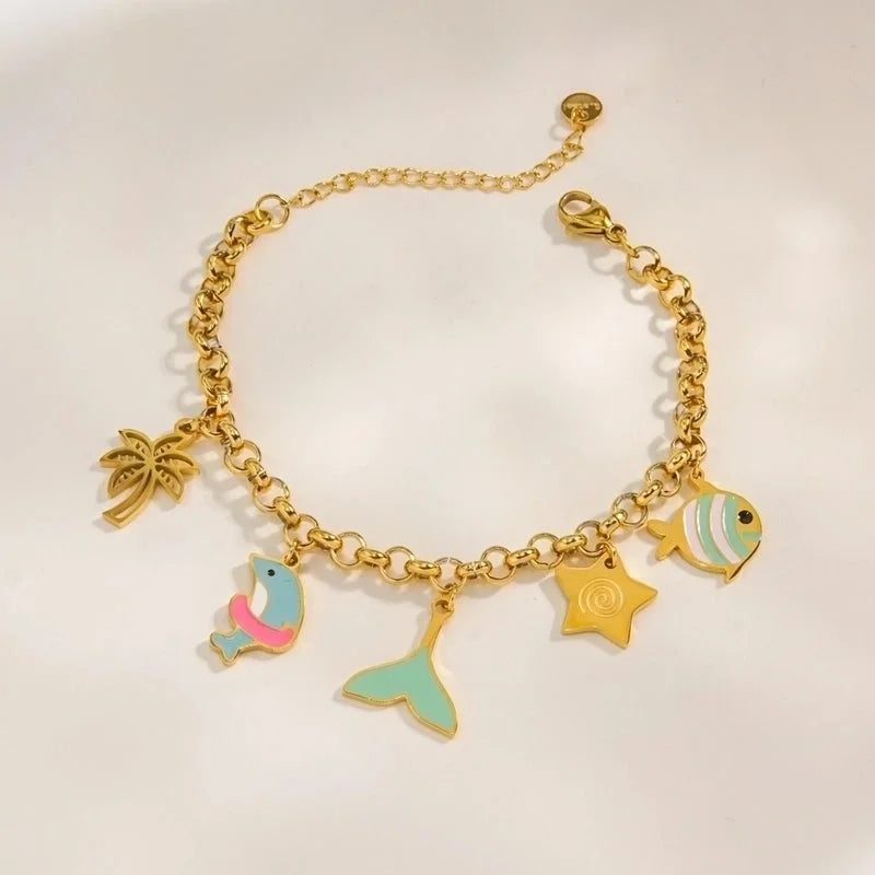 3 Pieces Ig Style Vacation Starfish Ocean 304 Stainless Steel 14K Gold Plated Bracelets In Bulk