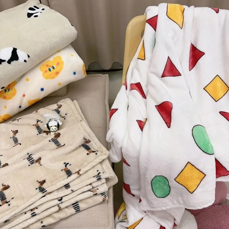 In Stock | Style Autumn And Winter Thickened Cartoon Crayon Small New Flannel Casual Plush Blanket Dormitory Bed Sheet