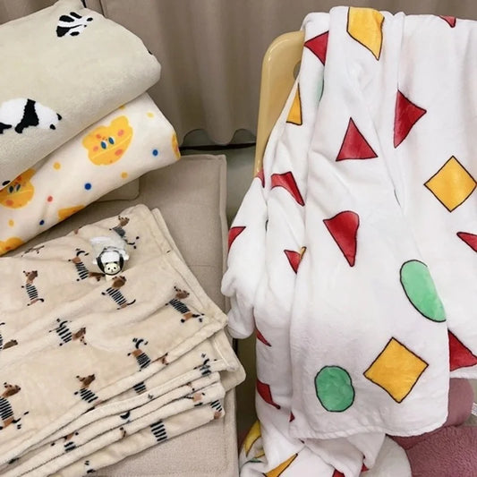 In Stock | Style Autumn And Winter Thickened Cartoon Crayon Small New Flannel Casual Plush Blanket Dormitory Bed Sheet