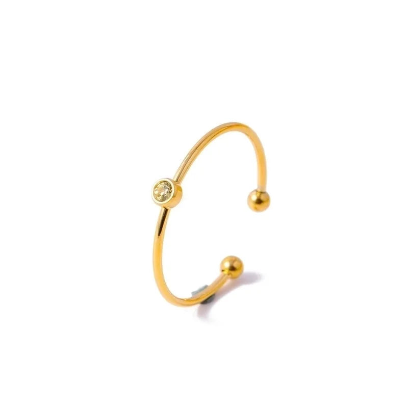 Casual Minimalist Round 304 Stainless Steel Zircon Inlay Open Rings