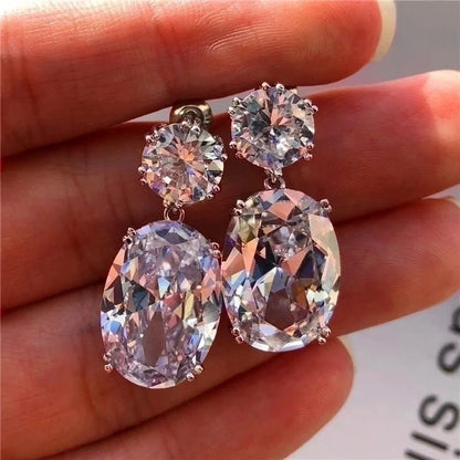 Fashion Copper Large Zircon Geometric Earrings
