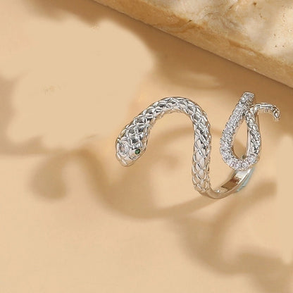 Minimalist Animal Snake Copper Inlay 14K Gold Plated Zircon Open Rings