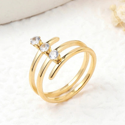 Elegant Lady Geometric 201 Stainless Steel Zircon Inlay Rings