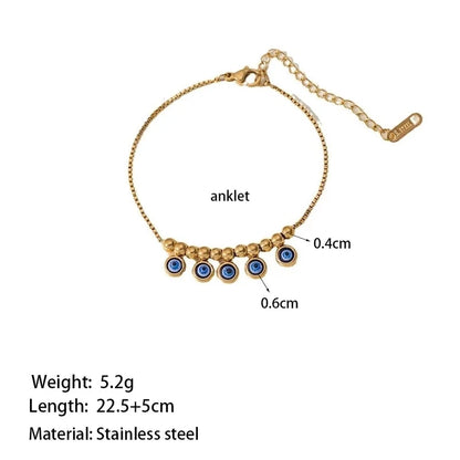 Elegant Glam Eye 304 Stainless Steel Resin 18K Gold Plated Polishing Bracelets Anklet Necklace Box Chain