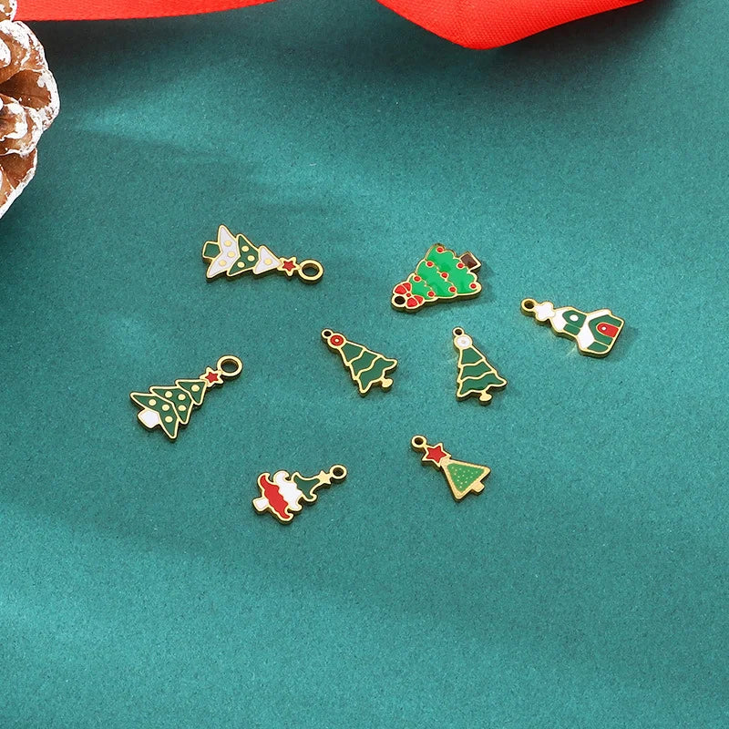Stainless Steel Oil Drop Christmas Pendant Cartoon Christmas Tree Diy Accessories Christmas Tree Series Pendant Accessories