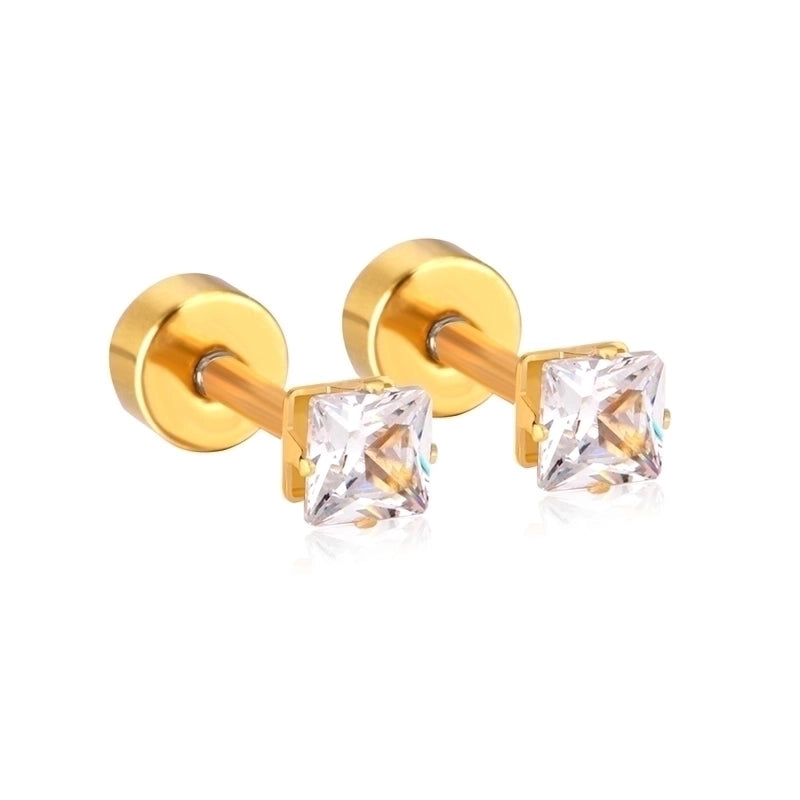 Minimalist Square Stainless Steel Rhinestone Ear Studs 1 Pair