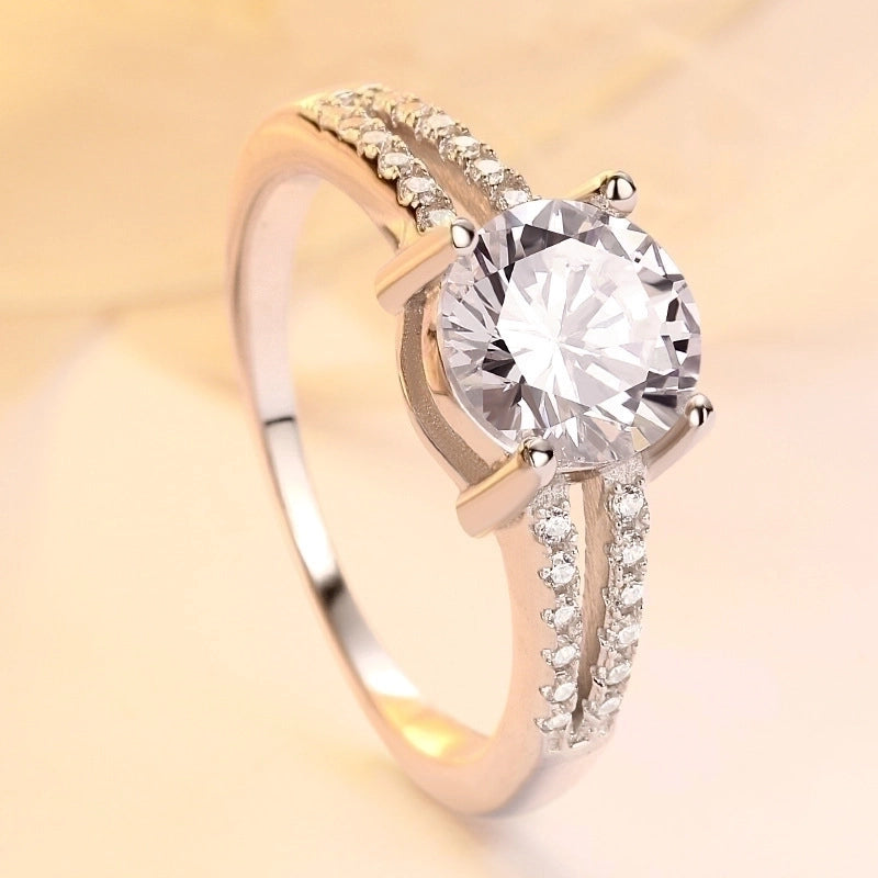 Fashion Round Copper Plating Inlay Artificial Diamond Rings 1 Piece