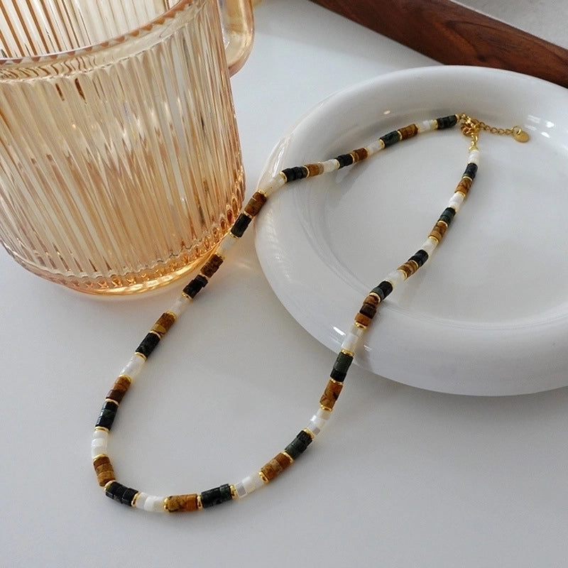 Minimalist Geometric Natural Stone Tiger Eye Pendant Necklace In Bulk