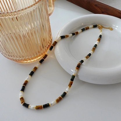 Minimalist Geometric Natural Stone Tiger Eye Pendant Necklace In Bulk