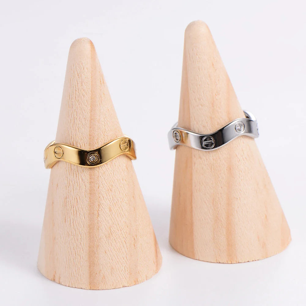 IG Style Stripe Stainless Steel Diamond Inlay Rings