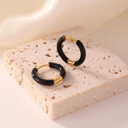 [Whole Titanium Steel] Fashion Colorful Oil Necklace Earrings Geometric Round Titanium Steel Earrings