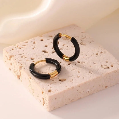 [Whole Titanium Steel] Fashion Colorful Oil Necklace Earrings Geometric Round Titanium Steel Earrings