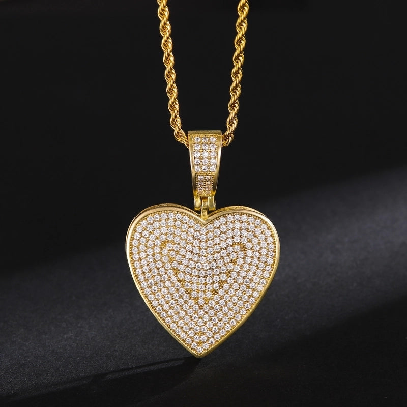 Hip-Hop Minimalist Shiny Heart Shape 304 Stainless Steel Copper Zircon 18K Gold Plated Inlay Pendant Necklace