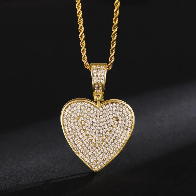 Hip-Hop Minimalist Shiny Heart Shape 304 Stainless Steel Copper Zircon 18K Gold Plated Inlay Pendant Necklace