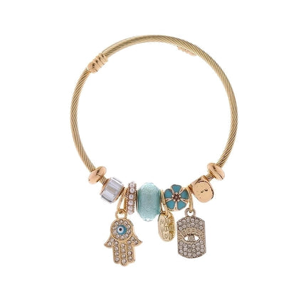 Elegant Devil'S Eye Palm 304 Stainless Steel Alloy Gold Plated Rhinestones Bangle In Bulk