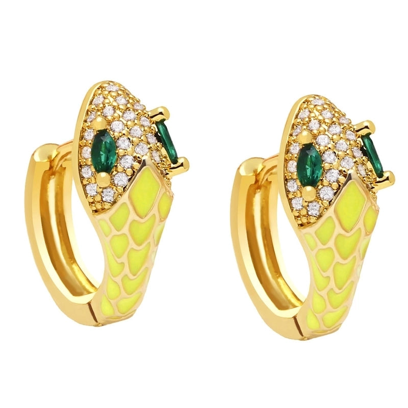 New Snake-shaped Ear Buckle Bohemian Color Oil Drop Earrings Copper Jewelry