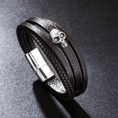 Casual Hip-Hop Skull Pu Leather Alloy Halloween Men'S Wristband