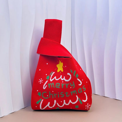Christmas Apple Knitted Handbag Handbag Gift Bag Handheld Casual Tote Bag Lunch Box Bag Mobile Phone Bag