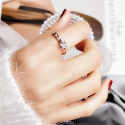 Minimalist Solid Color Titanium Steel Inlay Rhinestones Rings 1 Piece