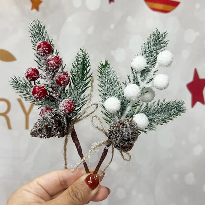 10 Pieces Christmas Branch Decoration Snowflake Pine Needle Branch Accessories Real Pine Cone Red Berry Christmas Decoration