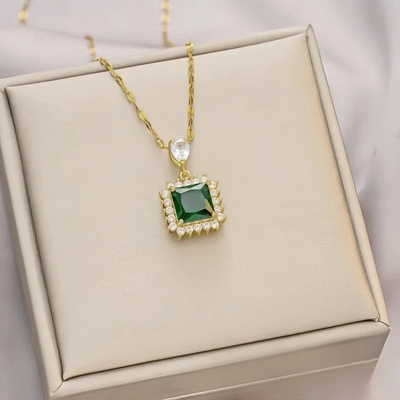 Shiny Geometric 201 Stainless Steel Copper Inlay Zircon Pendant Necklace