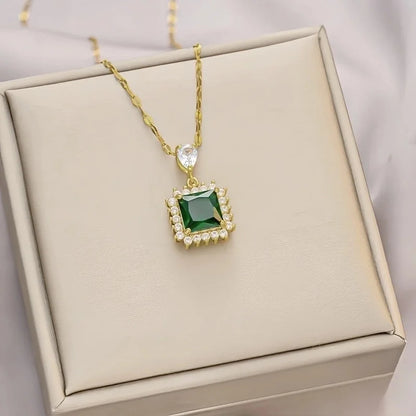 Shiny Geometric 201 Stainless Steel Copper Inlay Zircon Pendant Necklace