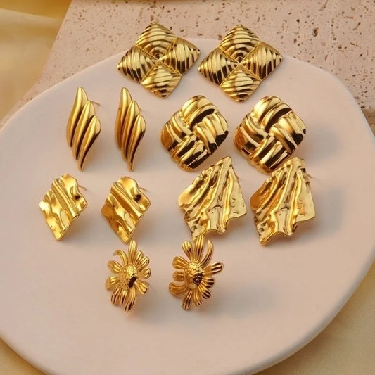 1 Pair Modern Style Geometric Flower Stamping 304 Stainless Steel Imitation Gold Drop Earrings Ear Studs