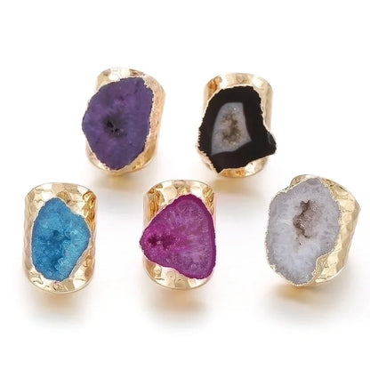 5 Pieces Classic Style Commute Color Block Agate Artificial Gemstones Rings In Bulk