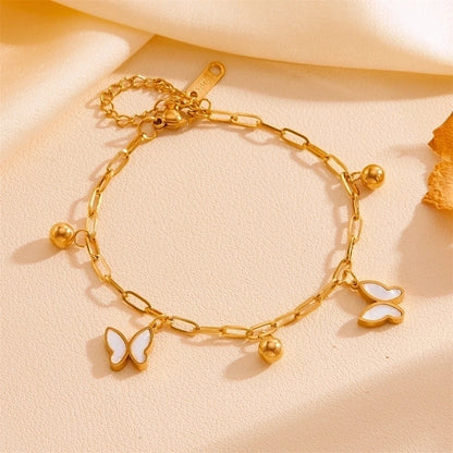 IG Style Sweet Star Heart Shape Butterfly Titanium Steel Acrylic 18K Gold Plated Inlay Bracelets Anklet