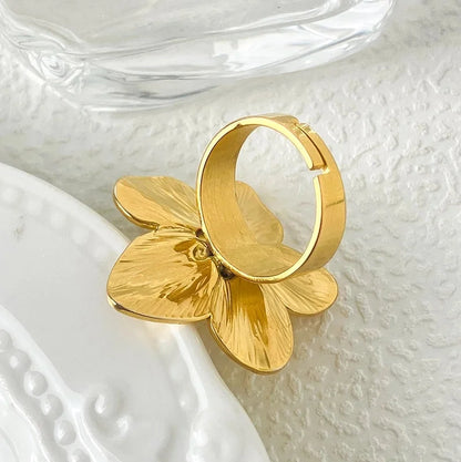 Vintage Style Flower 304 Stainless Steel 14K Gold Plated Plating Open Ring