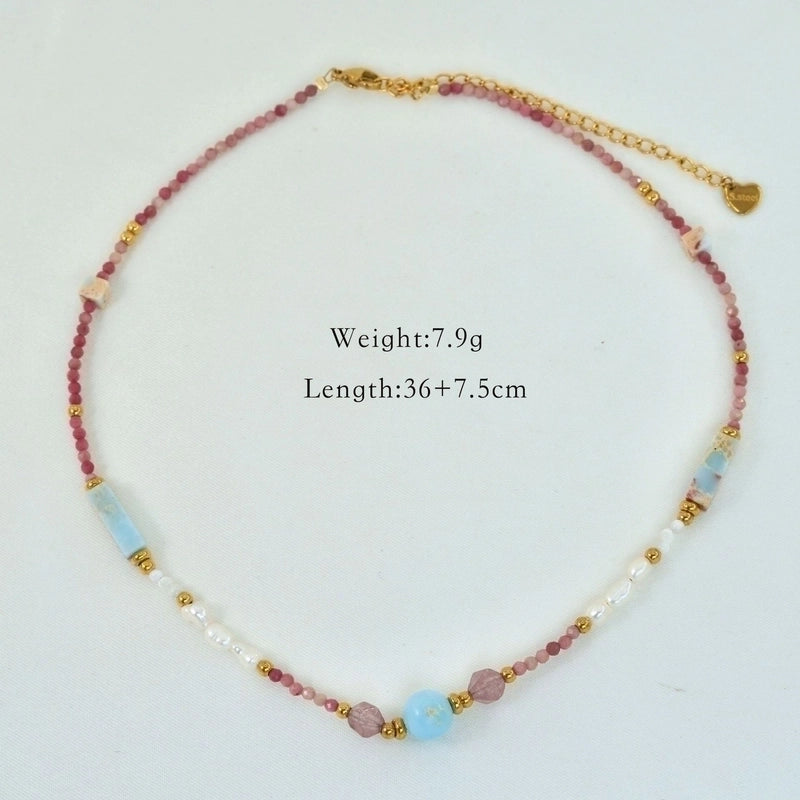 2 Pieces Hawaiian Bohemian Minimalist Geometric Freshwater Pearl Glass Titanium Steel Women\'S Necklace