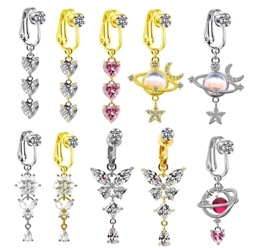 1 Piece Belly Rings Sexy Heart Shape Butterfly Planet 316L Stainless Steel Alloy Plating Inlay Acrylic Rhinestones Glass White Gold Plated Gold Plated