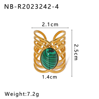 Open Ring IG Style Natural Stone Geometric Stainless Steel Electroplating Rings