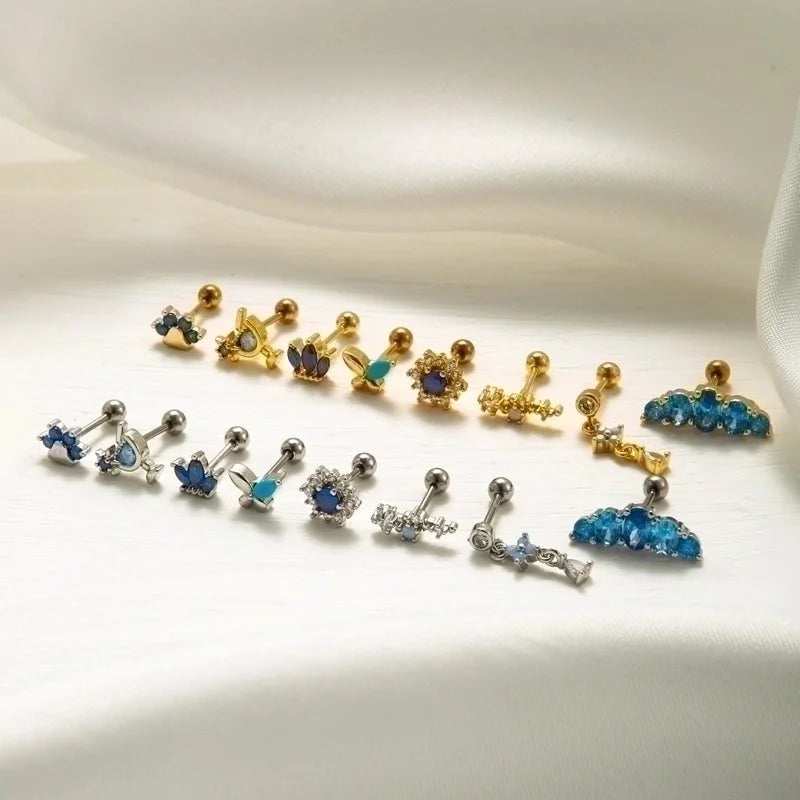 1 Piece Ear Cartilage Rings & Studs Sweet Crown Flower Butterfly 316L Stainless Steel Copper Plating Inlay Zircon