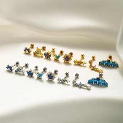 1 Piece Ear Cartilage Rings & Studs Sweet Crown Flower Butterfly 316L Stainless Steel Copper Plating Inlay Zircon