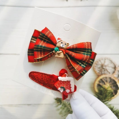 Fashion Plaid Bow Knot Cloth Hair Clip Hair Tie