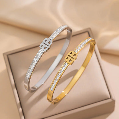 Ellipse Titanium Steel Diamond Inlay Bangles