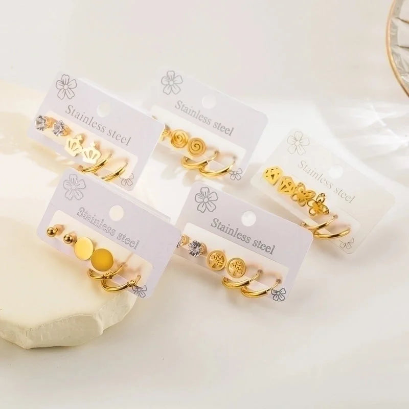 3 Pieces Set Vintage Style Modern Style Minimalist Butterfly Inlay 304 Stainless Steel Rhinestones Earrings Ear Studs