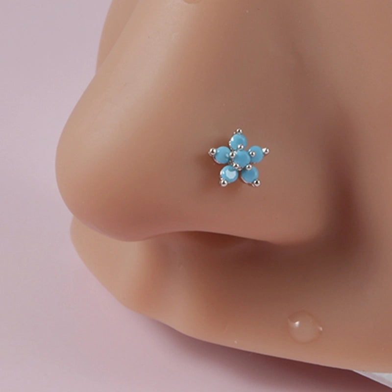 2 Pieces Nose Rings & Studs Minimalist Flower 304 Stainless Steel Turquoise Turquoise