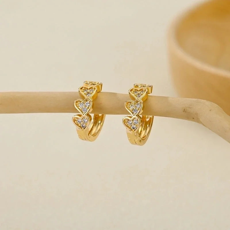 1 Pair Elegant Heart Shape Flower Bow Knot Inlay Copper Zircon Hoop Earrings