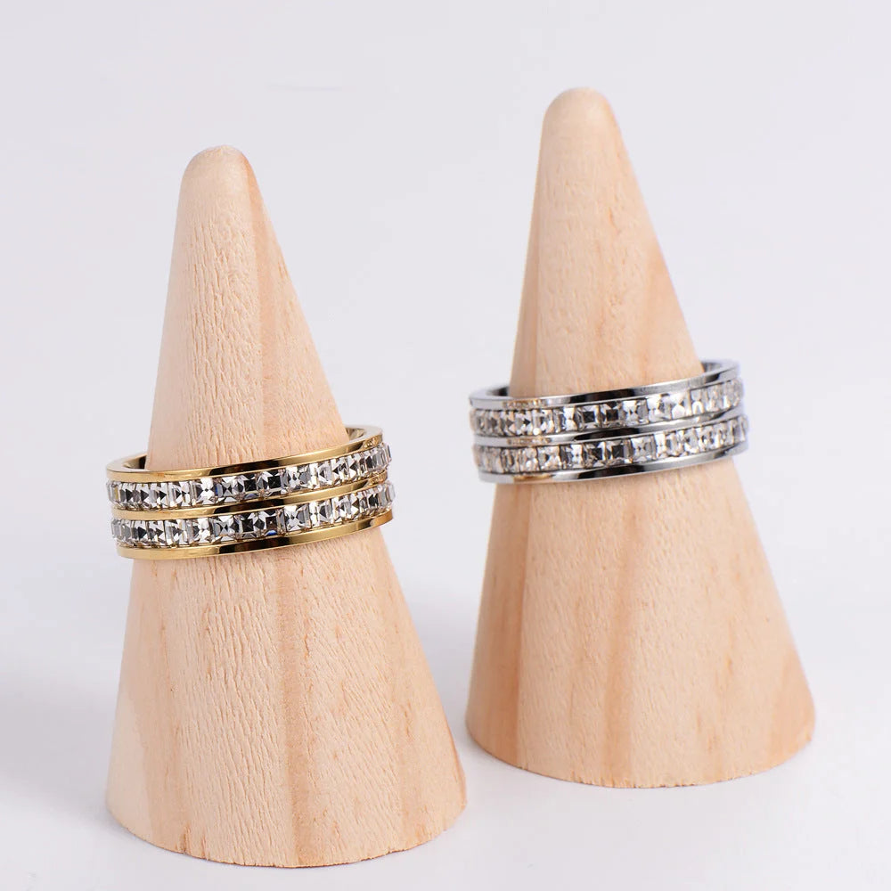 IG Style Hexagon Geometric Stainless Steel Zircon Inlay Rings