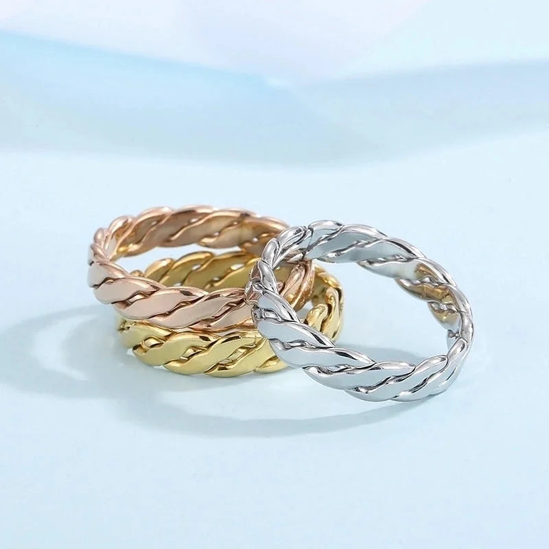 Fashion Twist Titanium Steel 18K Gold Plated Polishing Stainless Steel Rings