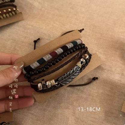 Casual Ethnic Style Round Tree Wings Pu Leather Wooden Beads Bodhi Beaded Braid Women's Bracelets