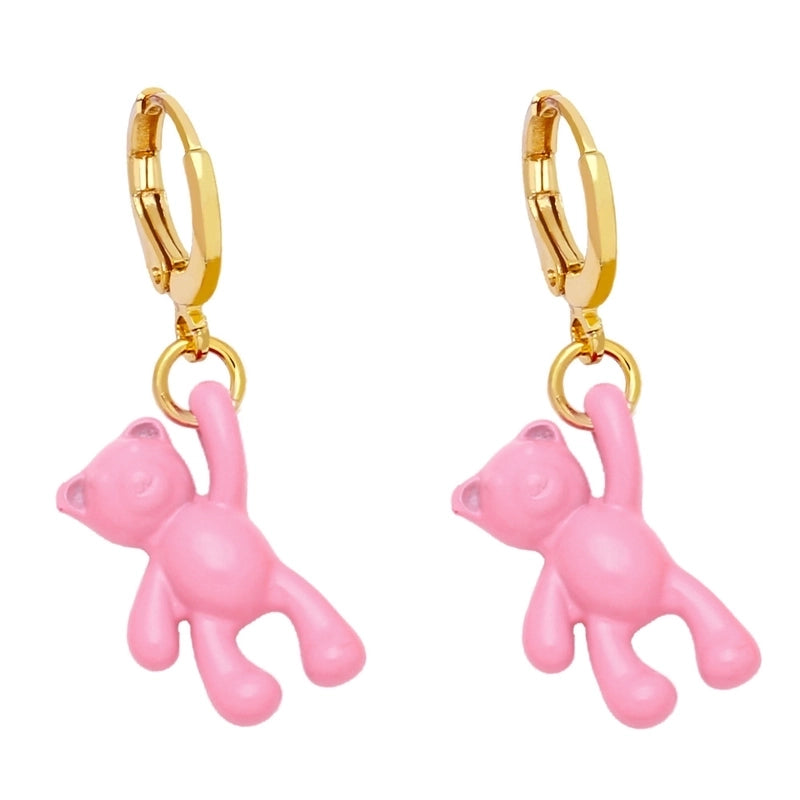 Bear Earrings Female European And American Personality Retro Candy Color Copper Earrings