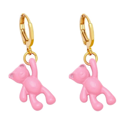 Bear Earrings Female European And American Personality Retro Candy Color Copper Earrings
