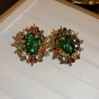 Medieval Droplet Pearl Droplet Geometric Alloy Diamond Inlay Earrings