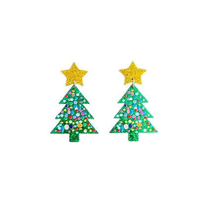 -style Christmas Acrylic Earrings Simple Color Star Sequins Christmas Tree Earrings For Women